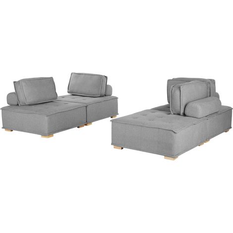 Sofá 4 plazas de poliéster gris madera clara modular escandinavo moderno Tibro (1/5)