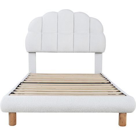 CAIziLit simple 90 x 200 cm, lit pour enfant, lit pour adolescent, lit rembourré, sommier à lattes en bois, imitation non-tissé, blanc (1/5)