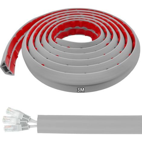 Passe Cable Sol Cache Fil Électrique Sol Auto-Adhésif 3M x 50mm Petit Canal de câble Flexible,Protection des Fil électrique,Gris (1/4)