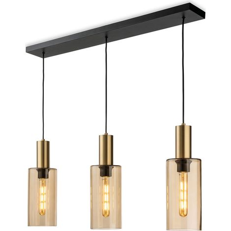 Firstlight Rimini Barre lumineuse Rimini 3 LED en laiton satiné avec verre ambré fumé 3xE27