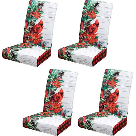 Housse de chaise de noël, 4 pièces, amovible, lavable, extensible, pour salle à manger, cuisine, fête de vacances, rouge, gris (1/5)
