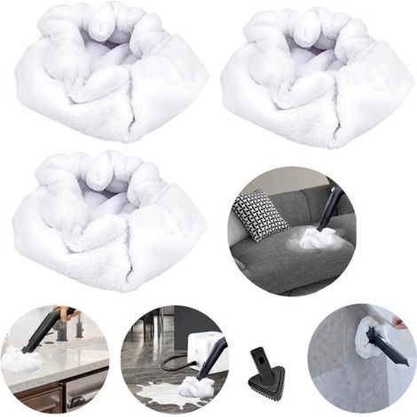 Patins de nettoyage vapeur lot de 3 - lingettes 12,95 x 5,84 cm pour nettoyeur, blancs (1/5)