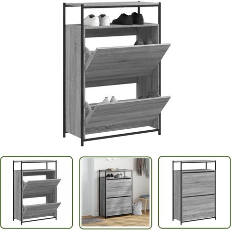 The Living Store Schuhschrank Grau Sonoma 75x34x112 cm Holzwerkstoff - Schuhschrank - Schrank Für Schuhe - Schuhregal - Garderobe - Einbauschrank (1/5)