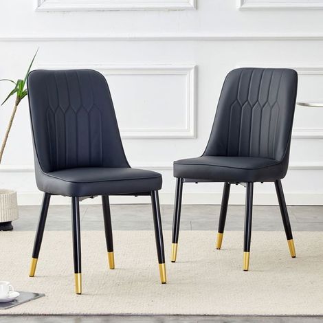 Chaise de salle à manger style moderne couleur noire dossier en cuir pu dossier rembourré pieds en métal noir usage polyvalent (1/5)