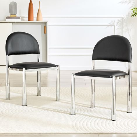 Set di 2 sedie da pranzo moderne, sedia imbottita con schienale semicircolare, sedia da cucina in PU e gambe in metallo, Solo sedie incluse, nessun tavolo, altezza 80 cm, elegante e robusta (1/5)