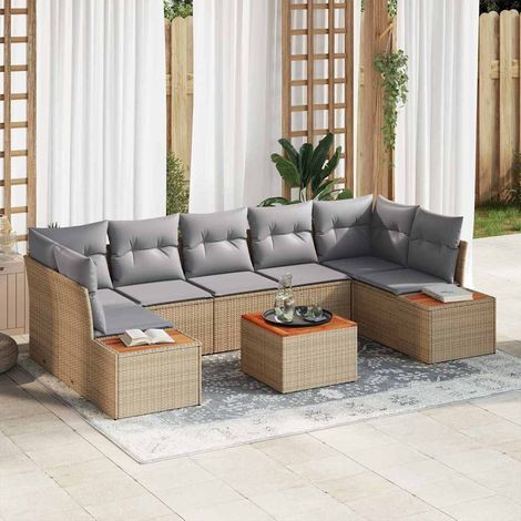 Conjunto de sofás de jardín con cojín 8 pcs Beige Poliratán vidaXL (1/5)