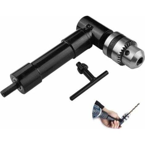 Mèche de fixation de foret à angle droit, Tête en aluminium de 1500RPM 3/8 90 degrés Adaptateur de clé de mandrin Tige hexagonale de 8 mm Pour accessoires d'outils électriques (1/4)
