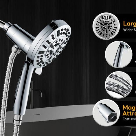 Ensemble de douche à fixation magnétique de style américain Aquamagnex 9 : pomme de douche fonctionnelle, poignée filtrante et surpresseur (1/5)