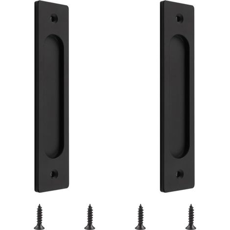 Set aus 2 rechteckigen, eingelassenen Schiebetürgriffen aus Aluminiumlegierung mit Befestigungsschrauben für Schiebetüren, mattschwarz