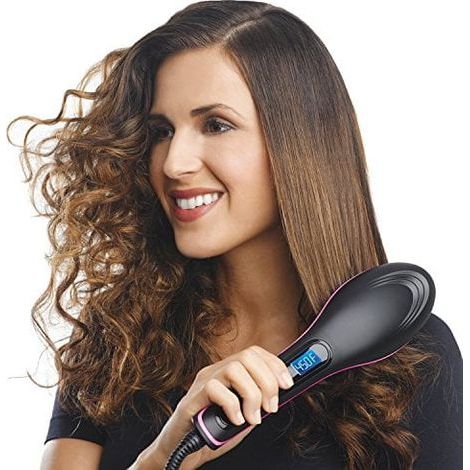 Lisseur céramique Simply Straight, brosse chauffante pour cheveux, noir/rose, coiffage rapide et sans frisottis, usage quotidien (1/4)