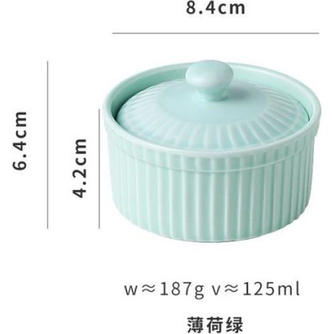 Bol Céramique Avec Couvercle - 125 ml - Pour Ragoût Pudding Pâtisserie - Vert
