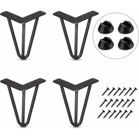 Set of 4 10cm Table Legs, DIY Furniture Legs for Dining Table, Desk, Black + Leg Protectors and Screws (1/4)