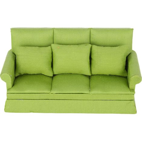 Canapé miniature 1:12 pour maison de poupée avec 3 coussins, meuble salon en bois, accessoires de décoration (1/5)