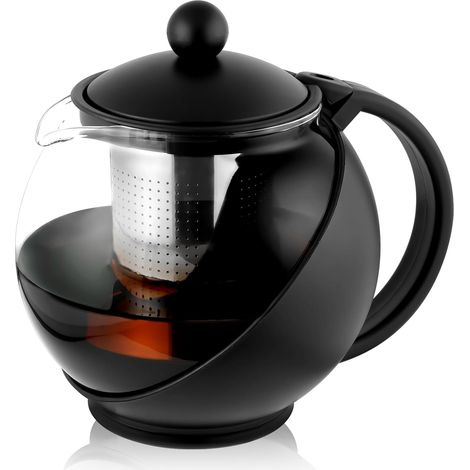Théière ronde, Théière à Piston en Verre, Verre Résistant à la Chaleur, pour Infuseur de Tous les Jours, Feuilles Mobiles(750ml) (1/5)