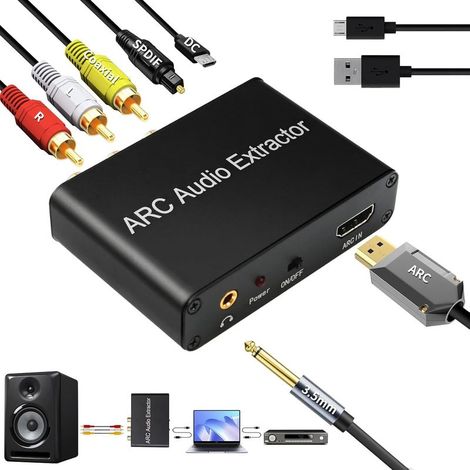 1 Extracteur audio HDMI ARC, Convertisseur DAC vers Optical Toslink, Coaxial SPDIF, RCA Stéréo, Jack 3.5mm pour TV, Casque, Soundbar (1/5)
