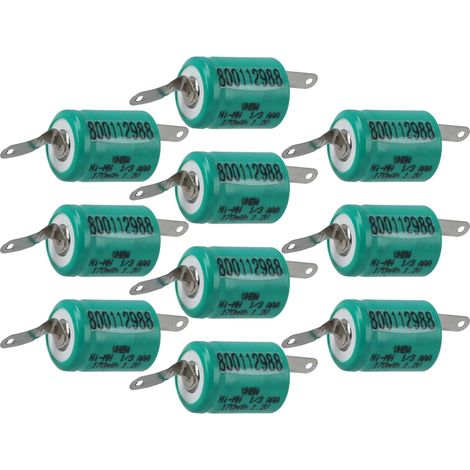 vhbw 10x Akku Ersatz für 1/3AAA für Modellbau (170mAh, 1,2V, NiMH, mit Lötfahne (U)) (1/4)
