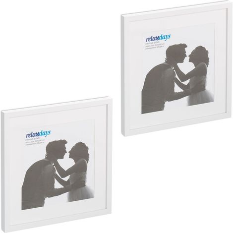 Set di 2 cornici portafoto quadrate decorative 41 x 41 x 2,5 cm da appoggio o da appendere in plastica bianca 130013223