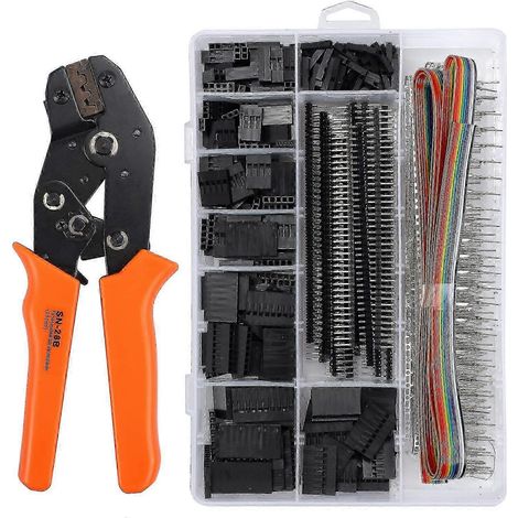 Pince à sertir Dupont 25-26, kit d'outils de sertissage avec 1550 connecteurs modulaires à cliquet isolés mâles/femelles Dupont de 2,54 mm et 3,96 mm, de 28 à 18 AWG et de 0,25 à 1,5 mm. (1/4)