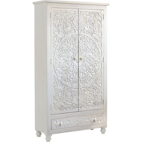 KalhanaArmoire avec 2 portes et 1 tiroir en bois de manguier crème