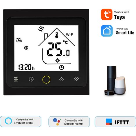THP1002-WHPW Thermostat Chauffage Eau Intelligent WiFi Régulateur Température Numérique Contrôle APP Tuya/SmartLife Écran LCD Rétroéclairé Programmable Commande Vocale Compatible Amazon Echo/Home/Tmal (1/2)