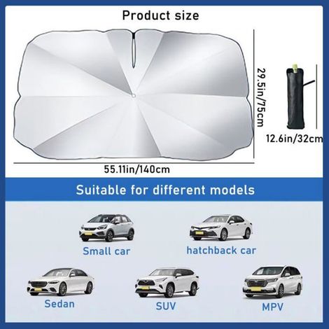 Pare Soleil Voiture Pare Brise Avant, 140x75cm Rotatif Parapluie Pare Soleil Voiture Protection UV, Pliable Parasols de Voiture (1/5)