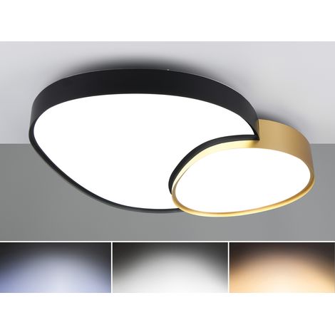 Große LED Deckenleuchte RISE mit Fernbedienung Schwarz Gold, Breite 77cm