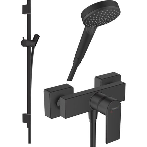 Pack mitigeur douche mécanique HANSGROHE Vernis Shape + Barre Unica S Puro + flexible + Pommeau Vernis Blend Vario noir mat