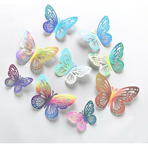 Adesivi murali a forma di farfalla argentata iridescente KZQ, decorazioni murali a forma di farfalla argentata olografica, decorazioni per aule, murales decorativi in carta per camerette dei bambini,  (1/4)