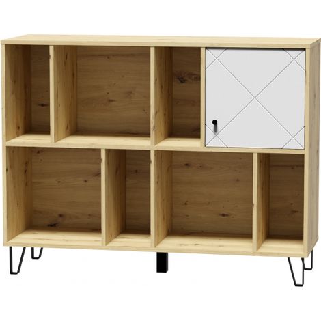 Bibliothèque BILBAO coloris chêne et blanc mat 123,4 x40 x 95,2 cm (1/3)