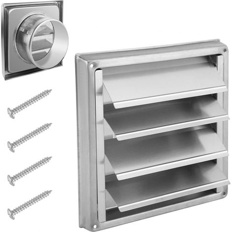Grille de ventilation 100 mm en acier inoxydable 304 avec moustiquaire et clapet anti-retour, grille de protection contre les intempéries pour tuyau VMC, grille d'extraction avec lamelles mobiles (1/5)