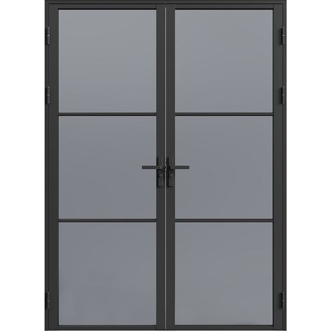 Vente-Unique – Bloc porte double battant réversible en aluminium et verre trempé fumé – Dimensions H204 x L73 cm – Noir – Installation intérieure facile