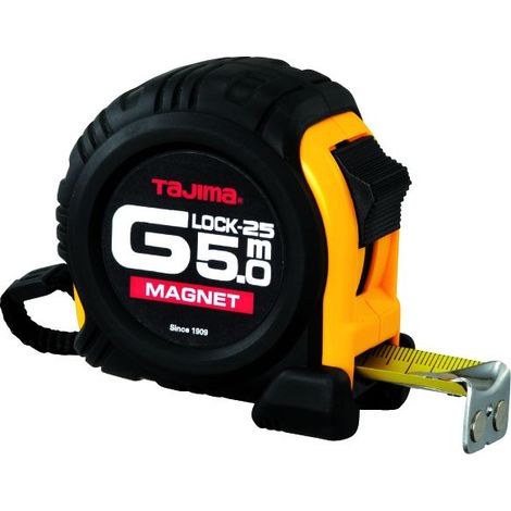 Tajima Maßband 5 m, Breite 25 mm, Bandmaß mit Magnet, Rollmaßband, Gürtelclip
