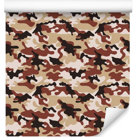 Papier peint camouflage militaire beige et orange pour salon et chambre 50x1000 cm (1/5)