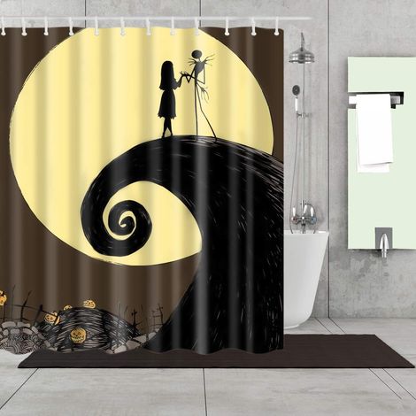 Halloween Anti-Mold Waterproof Shower Curtain with 12 Hooks, Machine Washable, Very Suitable for Bathrooms (Moon, 120x180cm) (1/5)