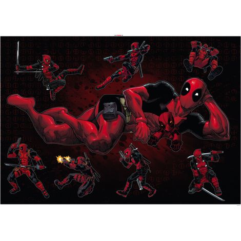 Sticker mural -  Deadpool entrain de poser et de combattre - 100 x 70 cm (1/2)