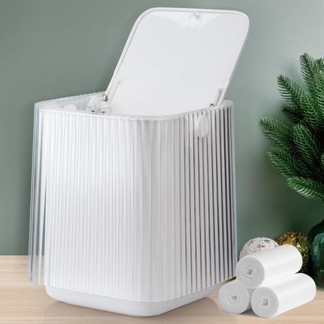 Poubelle de bureau avec couvercle à bouton, petite poubelle pour salle de bain, chambre à coucher, bureau et voiture 14,2 × 17 cm (blanc) (1/5)