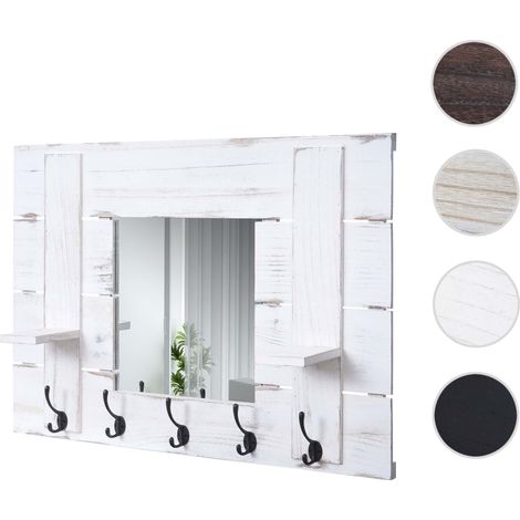 Garderobe murale HWC-C89 avec miroir, planche vestiaire, shabby, vintage, 5 crochets 90x60cm - gris foncé (1/5)