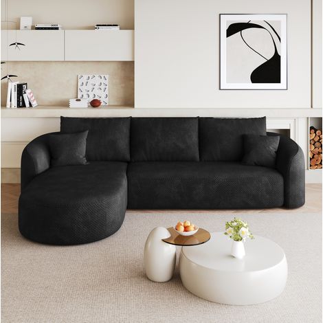 Canapé d'angle modulaire 266 cm noir en tissu côtelé sans montage (1/5)