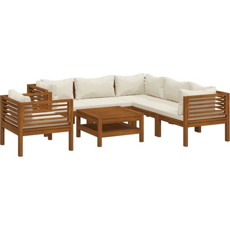 vidaXL Set Divani da Giardino 7 pz con Cuscini Crema in Legno Acacia