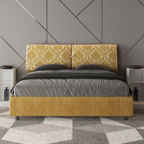 Letto matrimoniale senza rete imbottito 160x200 tessuto Agata 3 giallo Mados (1/4)