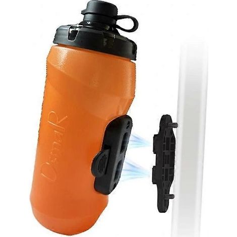OsmaR 600ml orangefarbene Fahrrad-Trinkflasche mit magnetischem Schnellverschluss, orange, mit Magnetfuß (1/5)