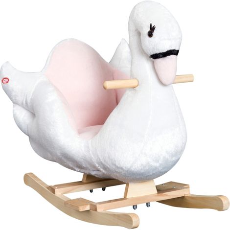 Cheval à bascule en peluche rose et blanc en forme de cygne pour enfants 60x32x55 cm (1/5)