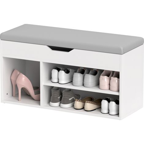 Shoe Cabinet Bench, Hidden Storage, Cushioned Seat, Shoe Rack, Hallway, Off-White (1/5)