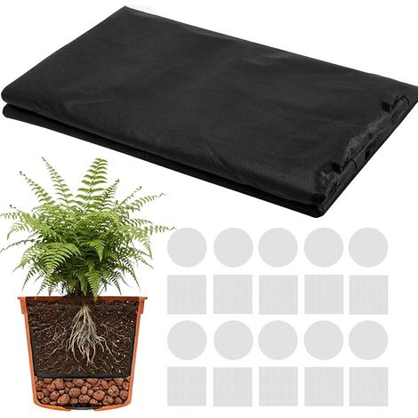 2M x 1M Tissu Filtrant pour Pots de Fleurs - Taille Racine Anti Mauvaises Herbes, 200g Tissu Drainant pour Bacs, Filtre pour Pots de Fleurs, avec 20 Grilles Drainage (1/5)
