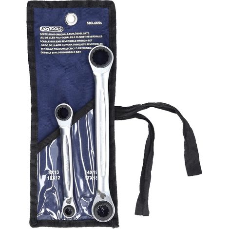Kstools – Jeu de clés polygonales à cliquet réversible 4 en 1 – 2 pièces 8-19mm – 72 dents – Chrome Vanadium finition satinée – Accès facile espaces restreints (1/7)