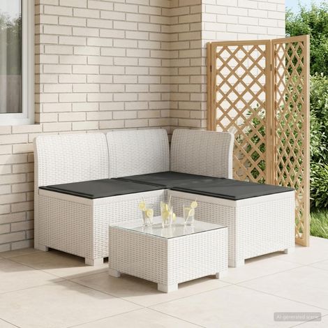 Canapé de Jardin 3 Places Modulable en PP Aspect Rotin avec Coussins Blanc et Anthracite - PANGIVO (1/5)