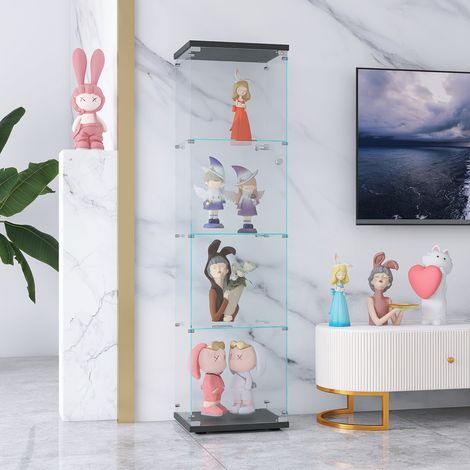 JOOKGBD - Vitrine en Verre 4 Couches avec Porte, Armoire de Collection Moderne pour Salon, Chambre ou Bureau, 43x36x164 cm, Noir