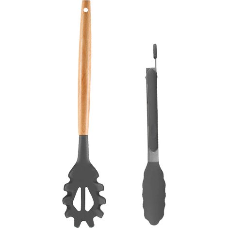 Ustensiles De Cuisine En Bois Et Silicone - Résistants À La Chaleur Pour Poêles Antiadhésives - Ensemble De 2 Pièces (1/5)