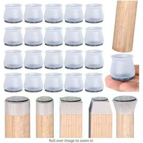 patin chaise,20 pièces protège pied de chaise, tampon chaise, protections de sol en silicone transparent pour pieds de chaise avec patins en feutre, pour sols en bois dur et carrelage (1/4)