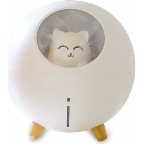 Humidificateur d'air Planet Cat, 220 ml, brume fraîche, 7 couleurs d'éclairage, arrêt automatique, idéal pour le bureau ou la chambre de bébé (Chat blanc). (1/5)
